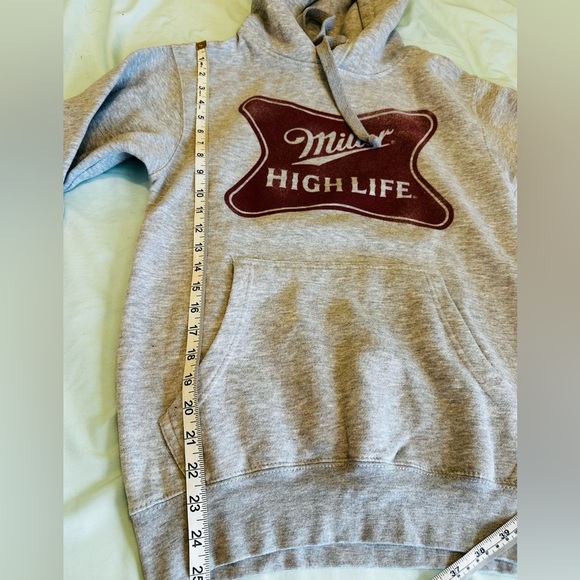 NWOT Miller High Life Graphic logo Grey Hoodie. Small Drawstring Kangaroo Pocket - Picture 4 of 12
